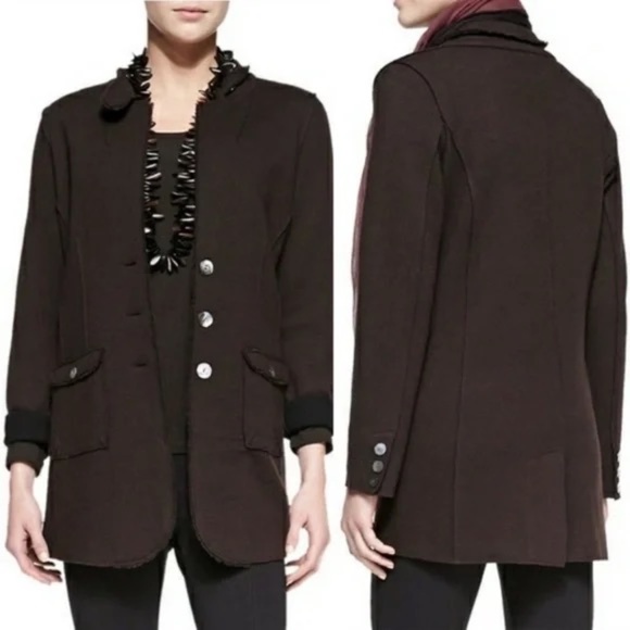 EILEEN FISHER Brown Felted Merino Wool Button Up Jacket Blazer Military Medium - Picture 14 of 14
